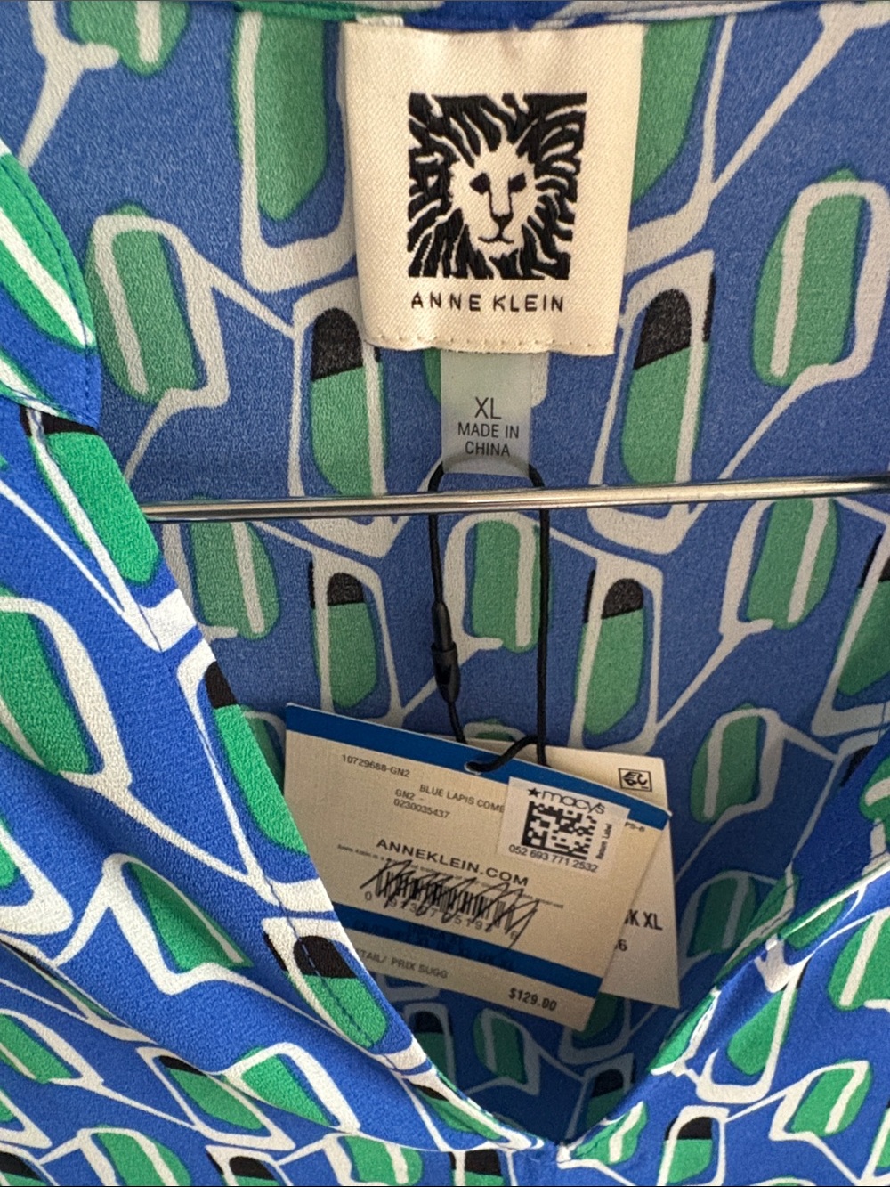 Anne Klein Blue & Green Geometric Sleeveless Dress - Picture 3 of 3